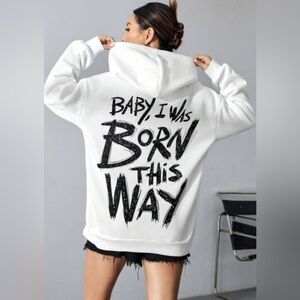 White oversized Fashion Hoodie with Bold Black Text